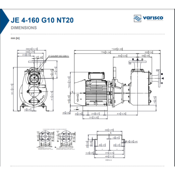 Varisco JE 4-160 G10 NT20 Self-Priming Pump 11kw 400v 8381063871 - Image 3